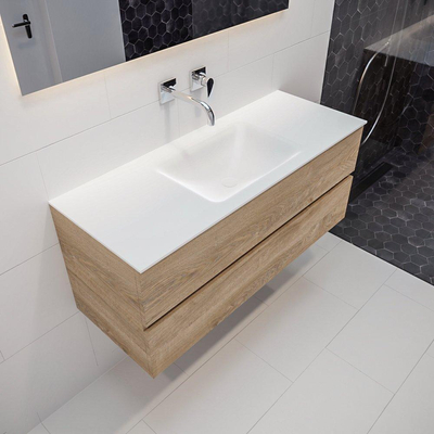 Mondiaz VICA ensemble de meuble de salle de bain - 120cm - meuble sous-vasque chêne blanchi - 2 tiroirs - lavabo CLOUD milieu sans trous de robinet - version XL 60cm de haut