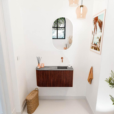Mondiaz JOYA-DLUX 81.6cm toiletmeubel - ronding links kleur Ruby - Wastafel FAYE positie Rechts Zonder kraangat kleur Sombra.