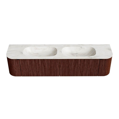 Mondiaz KURVE-DLUX Ensemble de meubles de salle de bains - 190x46x40cm - 2 tiroirs - 2 portes - lavabo solid surface - double - 2 trous de robinet - Ruby