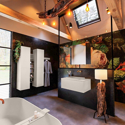 MONDIAZ ERIN Ensemble meuble de salle de bains - 80cm - Linen - 1 tiroir - vasque centrale - 0 trous de robinet - Linen