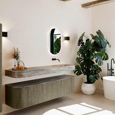 MONDIAZ THOR-DLUX Meuble de salle de bains - 180cm - arrondi gauche + droite - couleur Shadow - 2 tiroirs et 2 portes - Vasque suspendue CLOUD droite sans trou de robinet - couleur Oza