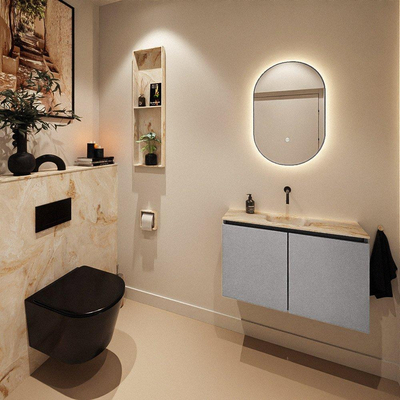 MONDIAZ TURE-DLUX Meuble toilette - 80cm - Plata - EDEN - vasque Frappe - position centrale - sans trou de robinet