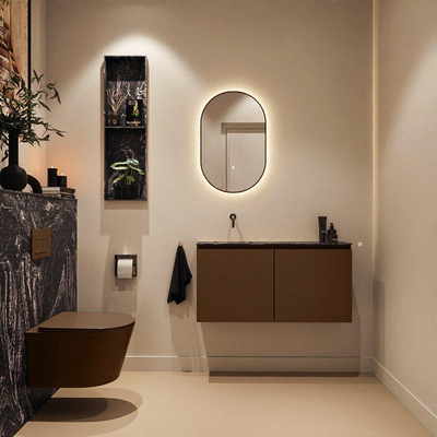 MONDIAZ TURE-DLUX Meuble toilette - 100cm - Rust - EDEN - vasque Lava - position gauche - sans trou de robinet