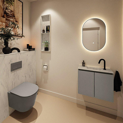 MONDIAZ TURE-DLUX Meuble toilette - 60cm - Smoke - EDEN - vasque Opalo - position centrale - 1 trou de robinet