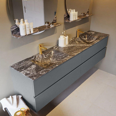 Mondiaz VICA-DLUX ensemble de meuble de salle de bain - 200cm - meuble sous-vasque plata - 4 tiroirs - lavabo encastrée cloud double - 2 trous de robinet - version haute de 60cm - lave