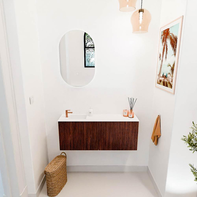 Mondiaz JOYA 100cm toiletmeubel - kleur Ruby - Wastafel FAYE positie Links 1 kraangat kleur Talc.