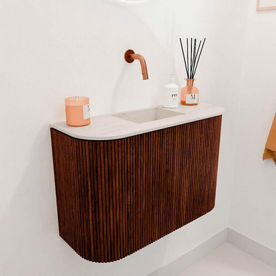 Mondiaz JOYA-DLUX 63.2cm toiletmeubel - ronding links en rechts kleur Ruby - Wastafel FAYE positie Midden Zonder kraangat kleur Meli.