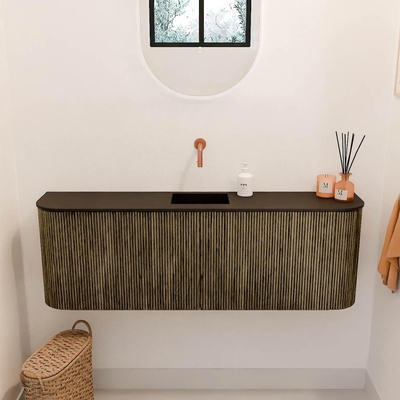 Mondiaz JOYA 123.2cm toiletmeubel - ronding links en rechts kleur Dusk - Wastafel FAYE positie Midden Zonder kraangat kleur Urban.