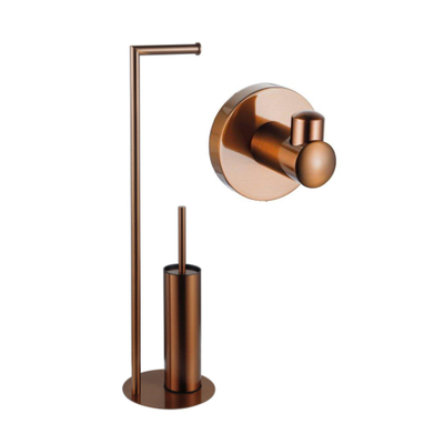 FugaFlow Eccelente Acces vrijstaande toiletrolhouder met toiletborste l- met handoekhaak - Geborsteld koper PVD (Koper)