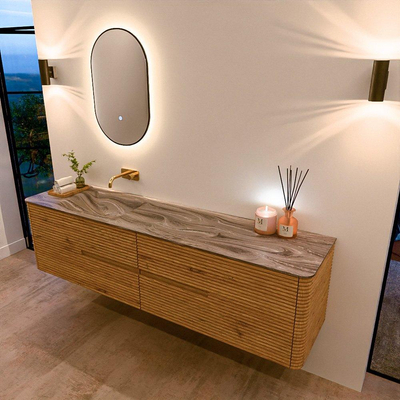 Mondiaz CIRO-DLUX ensemble de meubles de salle de bains - 190x45x50cm - plan-vasque solid surface Sombra - 1 lavabo à gauche - sans trous de robinetterie - 4 tiroirs - chêne