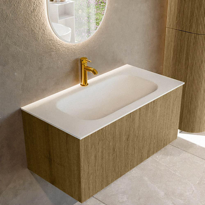 Mondiaz KURVE Badkamermeubelset - 90x46x40cm - 1 lade - wastafel solid surface - midden - 1 kraangat - Dusk