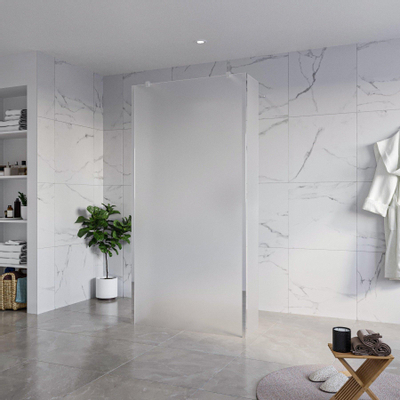 Fortifura Galeria Douche à l'italienne - 100x200cm - verre satiné - anticalcaire - verre de sécurité 8mm - 2 parois latérales 30cm - avec bras muraux et profilés d'angle - Chrome