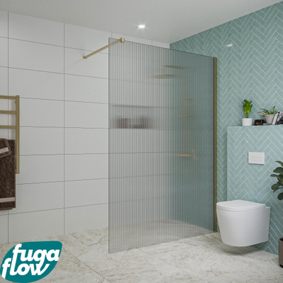 FugaFlow Eccelente Vetro inloopdouche badkamer - 140x200cm - ribbelglas - wandarm - geborsteld messing