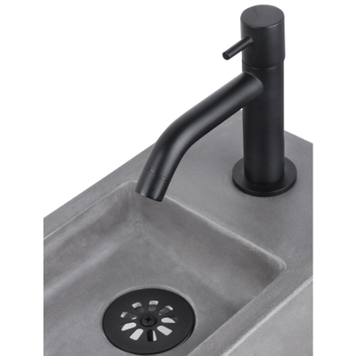 Differnz Ravo fonteinset – 38.5x18.5x25 cm – beton donker grijs – gebogen mat zwarte kraan – met zwart frame