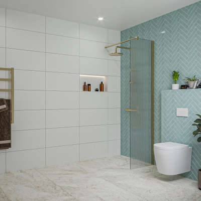 FugaFlow Eccelente Vetro inloopdouche badkamer - 50x200cm - ribbelglas - wandarm - geborsteld messing