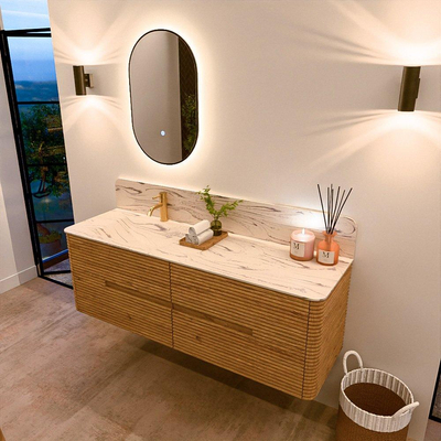 Mondiaz CIRO-DLUX Badkamermeubelset - 150x45x50cm - Solid surface wastafel Nata - 1 wasbak Links - 1 kraangat - 4 lades - Oak