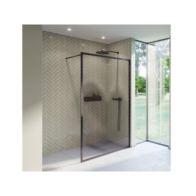 Douche à l'italienne Riho Lucid 100x200cm avec porte-serviettes cadre noir