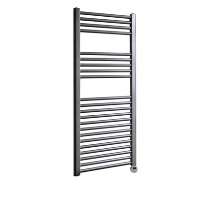 Sanicare Elektrische Radiator - 111.8x45cm - 596W - design - thermostaat - chroom - rechtsonder - gunmetal (antraciet) OUTLETSTORE