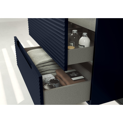 Saniclass Prime Balance Ensemble meuble de salle de bains - 60x55x45cm - 1 vasque rectangulaire en céramique blanche - 1 trou de robinet - 2 tiroirs - miroir rectangulaire - bleu marine mat