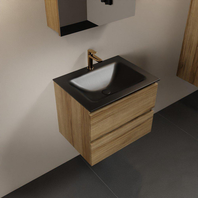 Mondiaz AIVY Ensemble de meuble - 60x45x50cm - 1 trou de robinet - 1 vasque Urban Solid surface - Centre - 2 tiroirs - avec armoire de toilette - Melamine Chai