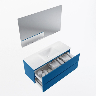 Mondiaz VICA ensemble de meuble de salle de bain - 120cm - meuble sous-vasque jeans - 2 tiroirs - lavabo cloud milieu - 1 trou de robinet - couleur talc - miroir LED - version XL 60cm haut