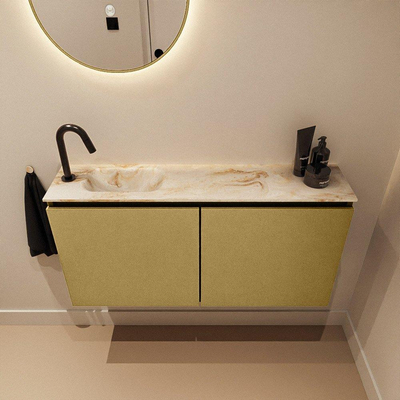 MONDIAZ TURE-DLUX Meuble toilette - 100cm - Oro - EDEN - vasque Frappe - position gauche - 1 trou de robinet