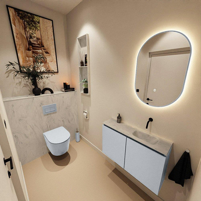 MONDIAZ TURE-DLUX 80cm toiletmeubel Clay. EDEN wastafel Opalo positie rechts. Zonder kraangat.