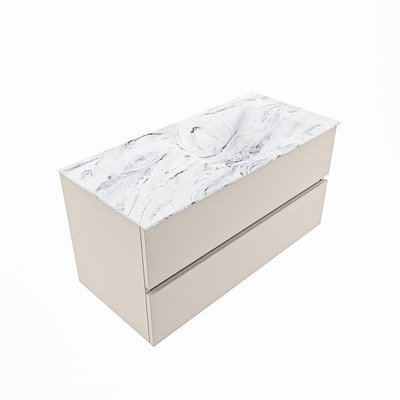 Mondiaz VICA-DLUX ensemble de meuble de salle de bain - 100cm - meuble sous-vasque lin - 2 tiroirs - lavabo encastrée cloud droite - sans trous de robinet - version haute de 60cm - glace