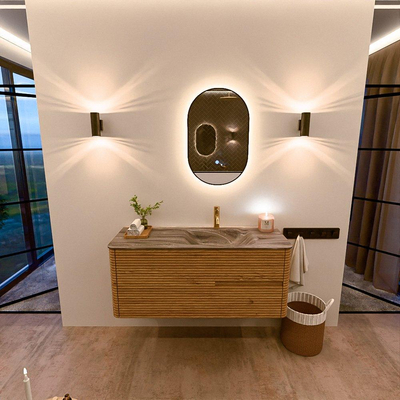 Mondiaz CIRO-DLUX Meuble de salle de bains - 120x45x50cm - Vasque solid surface Sombra - 1 lavabo à droite - 1 trou de robinet - 2 tiroirs - Chêne