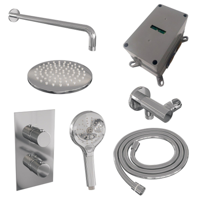 BRAUER Chrome Carving inbouw regendoucheset – Ø20 cm hoofddouche – 40 cm gebogen wandarm – ronde handdouche – met omstel