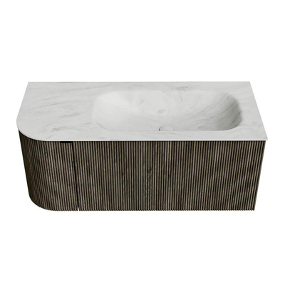 Mondiaz KURVE-DLUX Badkamermeubelset - 105x46x40cm - 1 lade - 1 deur - wastafel solid surface - rechts - 1 kraangat - Shadow