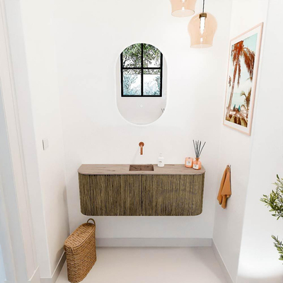 Mondiaz JOYA-DLUX 113.2cm toiletmeubel - ronding links en rechts kleur Dusk - Wastafel FAYE positie Midden Zonder kraangat kleur Arena.