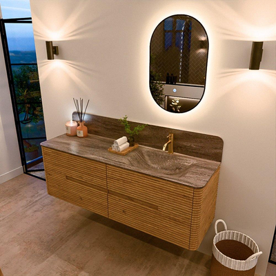Mondiaz CIRO-DLUX Ensemble de meubles de salle de bains - 150x45x50cm - Vasque en solid surface Oza - 1 bassin à droite - 1 trou de robinet - 4 tiroirs - Chêne