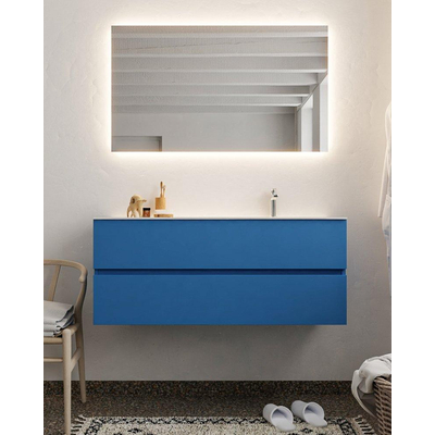 Mondiaz VICA ensemble de meuble de salle de bain - 120cm - meuble sous-vasque jeans - 2 tiroirs - lavabo moon droite - 1 trou de robinet - miroir LED - version XL 60cm haut