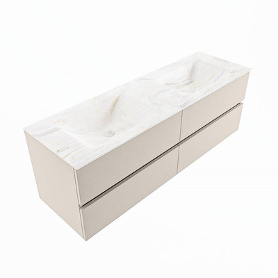 VICA-DLUX 150cm badmeubel onderkast Linen 4 lades. Inbouw wastafel CLOUD dubbel zonder kraangat, kleur Ostra.