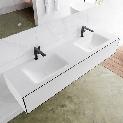 Mondiaz Lagom Meuble avec 2 tiroirs 170x30x45cm vasque double Cloud 2 trous de robinet Solid Surface Urban