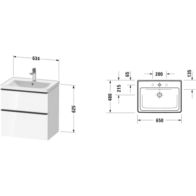 Duravit D-neo meubelwastafel m/wastafelo.b. 650x480x790mm wit