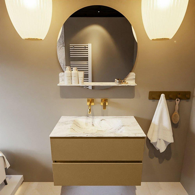 MONDIAZ VICA-DLUX Ensemble meuble de salle de bains - 80cm - meuble bas oro - 2 tiroirs - lavabo encastré cloud centré - sans trous de robinet - version haute 60cm - glace