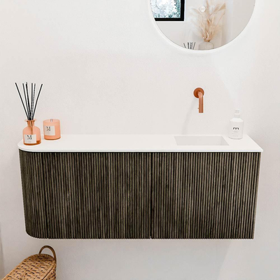 Mondiaz JOYA 101.6cm toiletmeubel - ronding links kleur Shadow - Wastafel FAYE positie Rechts Zonder kraangat kleur Talc.