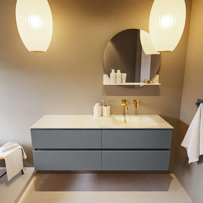 Mondiaz VICA-DLUX ensemble de meuble de salle de bain - 150cm - meuble sous-vasque plata - 4 tiroirs - lavabo encastré cloud droite - sans trous de robinet - miroir modèle spot - version XL 60cm de haut - ostra