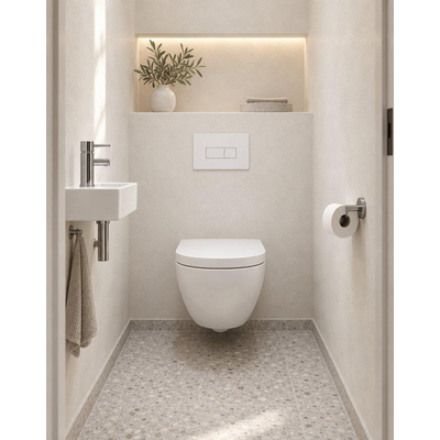 QeramiQ Dely Swirl Ensemble WC Compact - réservoir encastré QeramiQ flush - abattant 25mm - plaque de commande métallique blanc mat - boutons rectangulaires - blanc mat