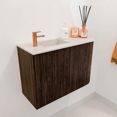 Mondiaz JOYA-DLUX 61.6cm toiletmeubel - ronding rechts kleur Walnut - Wastafel FAYE positie Links 1 kraangat kleur Meli.