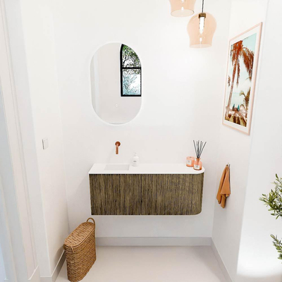 Mondiaz JOYA 101.6cm toiletmeubel - ronding rechts kleur Dusk - Wastafel FAYE positie Links Zonder kraangat kleur Talc.