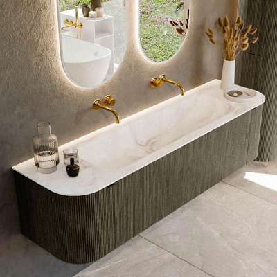 Mondiaz KURVE-DLUX Badkamermeubelset - 170x46x40cm - 1 lade - 2 deuren - wastafel solid surface - midden - zonder kraangat - Shadow