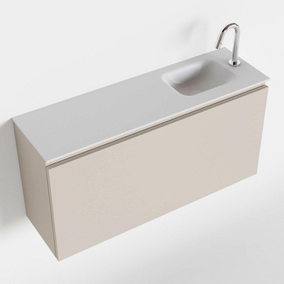 Mondiaz OLAN Meuble lave-mains 100x30x40cm 1 trou de robinet 1 tiroir Linen mat avec lavabo LEX Droite Solid Surface Blanc