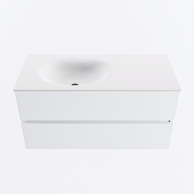 MONDIAZ VICA 100cm meuble sous lavabo Talc 2 tiroirs. Lavabo MOON gauche sans trou de robinet, couleur Talc.
