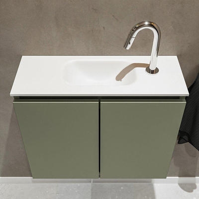 Mondiaz TURE Meuble lave-mains 60x23x50cm 1 trou de robinet 2 portes Army mat Lavabo Eden Centre Solid Surface Blanc