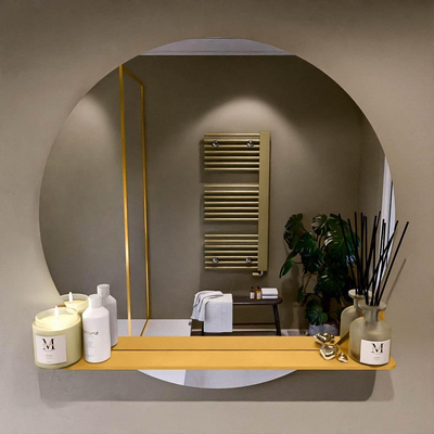 Mondiaz SPOT spiegel – Ø90 cm – met planchet – Ocher (geel)