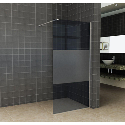 Wiesbaden Slim inloopdouche 90x200cm 8mm nano glas gedeeltelijk mat rookglas chroom