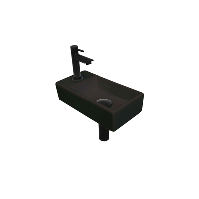 Ink Versus pack lave-mains – 36 x 18 x 9 cm – porcelaine noir mat – perçage à gauche – robinet noir mat
